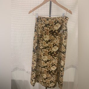 Rafaella Dark Black Floral Silk Maxi Skirt NWT